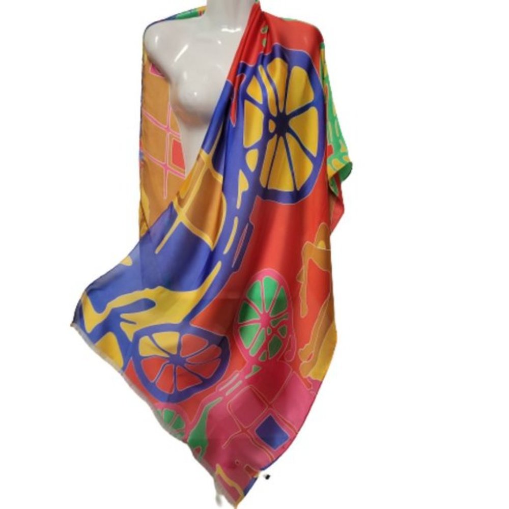 Multicolored Long Silk Rectangular Scarf Shawl - image 7